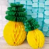 Palline a nido d'ape di ananas con ventagli pieghevoli Pianta tagliata di carta giallo verde per Hawaii Summer Beach Sfondo per feste tropicali Ornamenti appesi Forniture per la decorazione