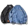 M-5XL Giacca jeans in cotone di grandi dimensioni da uomo oversize vintage streetwear abbottonata denim trucker jeans cappotto nero blu