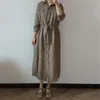 Johnature Mujeres Vintage Otoño Largo Trench Botón Vendaje Abrigos Ramie Ropa de alta calidad Color Sólido Casual Trench 210521