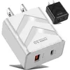 PD 20W QC3.0 Mobiltelefon Laddare Dubbel Snabb Laddning USB-typ C Travel Wall Charge US EU-kontakt Strömadapter Universal med detaljhandelspaket