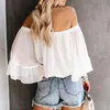 Kvinnors Blusar Skjortor Kvinnor Casual Loose Slash Neck Kimono Chiffon Blouse Lady Sommar Halv Flare Ärm Solid Färg Toppar Blusas WDC2600