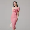 Women Dress One Shoulder Bodycon Sexy Bow Christmas Birthday Party Midi Celebrity Evening Date Out Robes Vestidos Casual Dresses