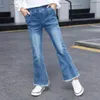 Девушка вспышки джинсов джинсовые ботинки нарезанные брюки брюки брюки твердые дети дети-подростки весна осень детей для девочек 4 6 9 12 14 лет