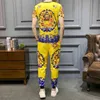Китайский стиль повседневные костюмы Dragon Print мужская спортивная одежда лето 2 шт. Cousssuit Мужчины хип-хоп ночной клуб одежда веченность Homme 210527