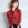 Elegante vrouwen polka dot blouses formele office dame strikje lange mouwen shirts mode chiffon tops 210520