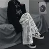 Houzhou Koreański Styl Szerokie Spodnie Nogi Kreskówki Drukuj Harajuku Spodnie Streetwear Jesień Moda Casual Dressants Kobieta 211124