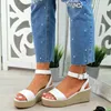 Sandalet Yaz Kadın Kama Toka Kayış Gladyatör PU Casual Açık Toe Balık Ağız Ayakkabı Platformu