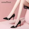 SOPINA Matyre Style Sexy Pumps Mujer Shallow String Bead Pearl Punta estrecha Suede High Thin Heel Dress Shoes PO1081 210513