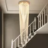 Modern Staircase Chandelier Crystal Chain Lamp For Living Room Led Home Decor Light Fixture Luxury Round Large Indoor Lighting