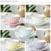Rosa söt kreativ porslin kopp och tallrik keramik enkla te uppsättningar moderna design kaffekoppar tazas para cafe