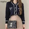 NEPLOE Jesień Chic Pearl Button Swetry Moda Proste Cardigan O-Neck Casual All-Dopasuj Podwójne kieszenie 1 G715 210922