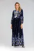 الخريف والشتاء الجديدة الذهبي المخملية المطبوعة تنورة طويلة الأكمام العربية فضفاضة فستان كبير 6245