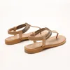 Bohemian Beach Resort Style Women's Flat Sandals Enkla Clip-Toe Sandaler för sommar Mjuka och bekväma läderflip-flops