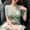 Camicia con fondo in pizzo intrecciato con camicetta incrociata con profondo scollo a V, abbigliamento estivo da donna alla moda coreana 210520