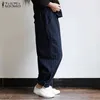 ZANZEA 5XL 가을 스트라이프 바지 여성 캐주얼 헐렁한 바지 순무 긴 Pantalon 궁전 레이디 탄성 허리 하렘 바지 플러스 사이즈 T200617