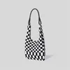 Avondtassen Plaid Crochet Schouder Voor Dames Mode Japanse Knit Elastici Dames Shopper Bag PU Lederen Handvat Winter Vrouwelijke Tote