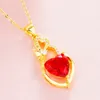Shiny Zircon Inlaid Romantic Heart Pendant Chain 18k Yellow Gold Filled Charm Women Girl Pretty Gift