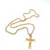 Gesù Crocifisso Ciondolo Croce Grande 50mm Oro massiccio 18k GF Collana da donna da uomo 31 "Catena di corda 800mm Gioielli affascinanti