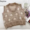 Neploe Vintage Christmas Trees Sweater Vest Women V-neck Knitted Korean Pullovers Waistcoat Loose Short Tank Tops Femme 4H368 210422