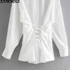 women Fashion satin blouse Vintage Female Collared with long sleeves Adjustable waist bow Button-up front 210520