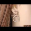 Drop Delivery 2021 Fashion Double Circle Stainless Steel Stud Earrings Rose Gold Handmade Clay White Crystals Ear Jewelry For Women Je19010 Y