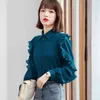 Spring Style Ruffled Shirt, Kvinnors Chiffon Top Design, Nisch Koreansk T-shirt Plus Storlek Kvinna Toppar Kvinnor SHIRTS 210427