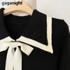 Vintage Women Sweater Knitted Elegant Office Lady Bow Pullover Chic Korean Fashion Pull Femme Outwear Drop 210601