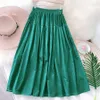 SURMIITRO Mode Été Coton Midi Longue Tulle Jupe Femmes Style Coréen Vert Mi-longueur Taille Haute Une Ligne Jupe Femme 210712