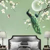 Murale murale personnalisée Fond de peint de style chinois Magnolia Green Peacock Fleurs Birds PO Paper Paper Livrage TV 3D FRESCO303L