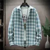 Trendigt märke Mäns Långärmad T-shirt Hongkong Stil Japansk Koreansk Plaid Shirt Handsome Loose Casual All-Match Youth Jacket 210531