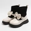 Botas Pérola Bow-Knot Princesa Princesa Princesa Curto Tênis Para Meninas Não Deslizamento Crianças Moda Moda BG