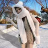 Beanie/Skull Caps Plush Thicker Cute Big Fur Ball Hat Female 2022 Autumn And Winter Ear Protection Warm Scarf Gloves One Bib Delm22