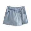 Shorts dames DOUJILI zomer denim rok knoppen zakken vrouwelijke retro asymmetrische casual voor dames meisjes