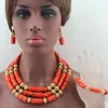 Örhängen halsband afrikanska orange korallpärlor smycken set nigeriansk bröllopsdräkt brud hd8590