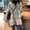 Women Autumn Winter Plaid Trench Coat Long Clothes Overcoat with Cotton Inside Plus Size Manteau Femme Casaco Feminino 210812