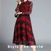 HIGH QUALITY Spring Lace Dress Work Casual Slim Fashion O-neck Sexy Hollow Out Green Red Dresses Women Vintage Vestidos 210603