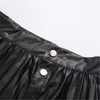 Women Faux Leather Pleated Skirt Fashion Loose A-line s Female Autumn Winter Elegant Office Lady Midi 210515