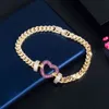 CWWZircons Shiny Cubic Zirconia Pave Cuban Link Chain Love Heart Charm Bracelets Women Brazilian Gold Punk Jewelry CB261