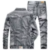 Men 2 Piece Sets 2021 New Simple Spring Smoky Gray Long Sleeve Denim Jacket + Jeans Fashion Slim Couple Denim Suit Ropa Hombre G1217