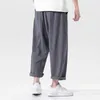 Summer Baggy Joggers Cotton Harem Pants Men Harajuku Plus Size Casual Drawstring Waist Black Wide Leg Trousers 4XL 5XL 210528