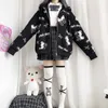 ディープタウンゴシックスウェットシャツ女性ブラックジップアップパーカーファッション秋の服eガールパーカー韓国長袖エモプルオーバー210825