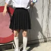 Aelegantmis Sólida Saia Plissada Mulheres Lolita Estilo Alto Cintura Sobrevém Estudante Coreano Plus Size Mini Black Student 210607