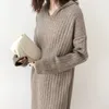 Winter Autumn Fashion Hooded Sweater and Pullovers Long STYLE Casual Striped Korean Oversized Dress 210430