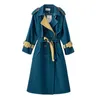 Fashion Elegant Vintage Women Long Trench Coat Autumn Sleeve Double-breasted Belted Korean Ladies Maxi Mujer 210513