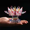 110 mm K9 Crystal Lotus Flower Figurine Miniature Fengshui Ornaments Buddhist Candlestick Holder Home Decor Accessories Modern 210811