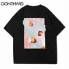 Gonthwid Tees Gömlek Hip Hop Yaz Erkekler Streetwear Boyama Baskı Kısa Kollu T-Shirt Moda Pamuk Harajuku Gündelik Gevşek G1229 Tops