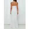 Femmes Hobe White Lace Sirène Maxi Robe femme Strap Backless Prom Prom Party Party Medies Summer Elegant Robes 210430