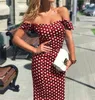 Kayotuas vrouwen jurk polka dot print tas hip off-the-schouder korte mouw bodycon formele avondfeest sundress outfit 210522