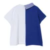 [Eam] 여성 비대칭 BGI 크기 블루 티셔츠 라운드 넥 짧은 소매 옷깃 패션 봄 여름 1DD6102 21512