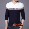 Мужчины пуловер свитер мода V-образным вырезом повседневные вязаные свитера весна и осень подходят тонкие пуловеры мужчины лоскутное бренда одежда Y0907